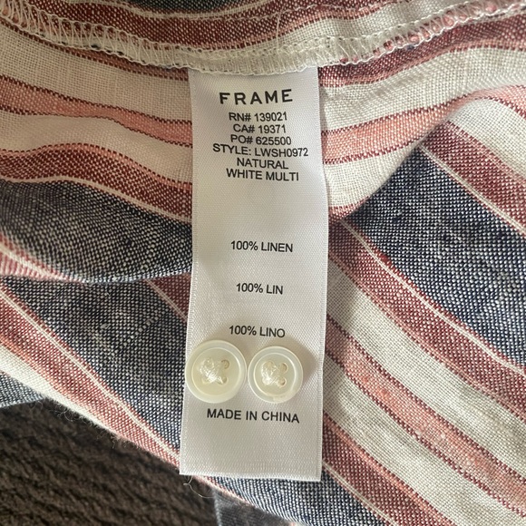 FRAME Striped Bib Linen Button-Down Shirt - Picture 7 of 8